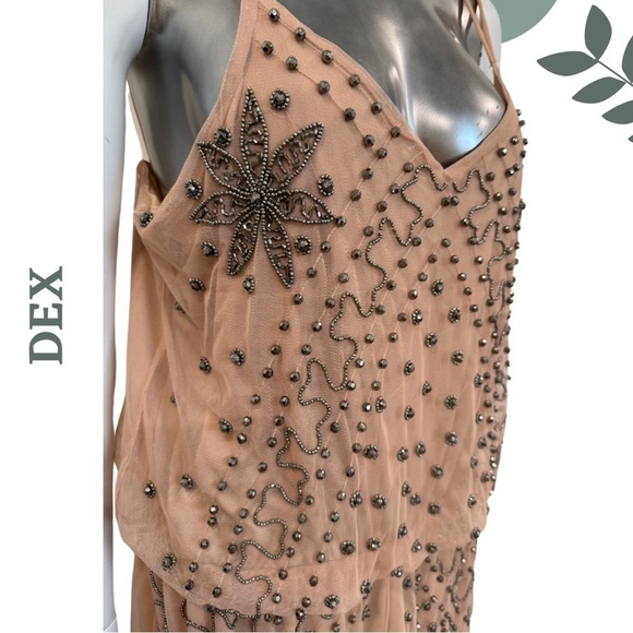 Sparkling Beaded Nude Romper by Dex | Glam Party Style | Size Large - Picture 5 of 6
